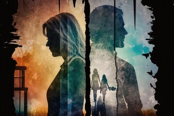 Divorce and psychological problems stress due to parting with loved one AI generated art