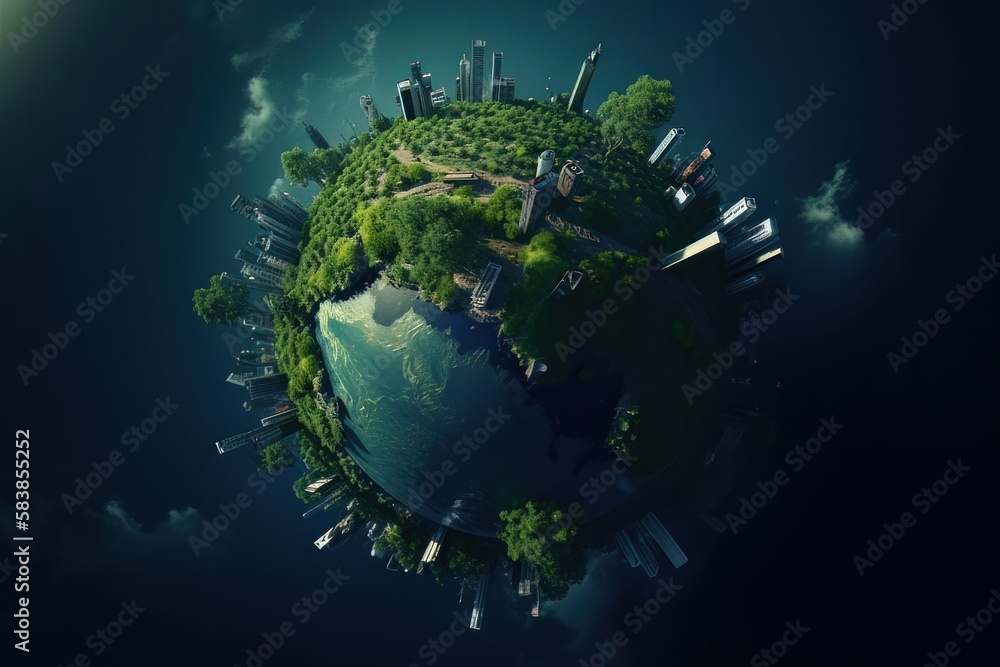 Poster concept of a green planet earth. generative ai