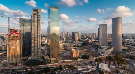 Tel Aviv aerial panorama. Modern glass skyscrapers