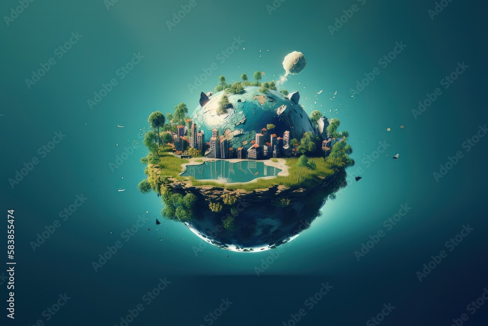 Poster concept of a green planet earth. generative ai