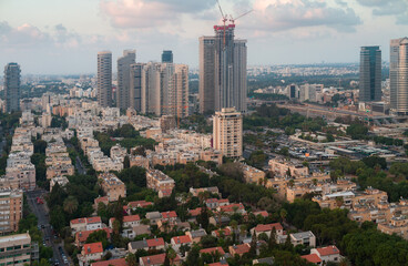 Tel Aviv-Yafo, Israel - September 23, 2020: Tel Aviv dormitory green quarters above