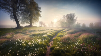 Fototapeta na wymiar Midjourney generated image of a Stunning Spring Landscape