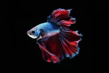 Betta fish, siamese fighting fish, betta splendens isolated on black background. Generative ai