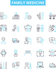 Family medicine vector line icons set. Family, Medicine, Pediatrics, Health, Pediatrics, Care, General illustration outline concept symbols and signs