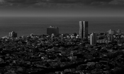 Tel Aviv black and white dark top skyline view