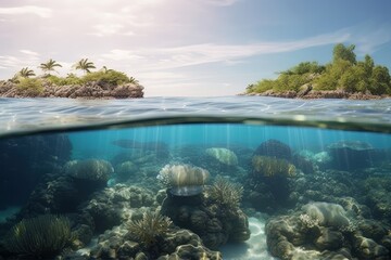 Fototapeta na wymiar Rock Islands and Coral Reef. Generative ai