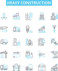 Heavy construction vector line icons set. Heavy, Construction, Excavation, Demolition, Equipment, Machines, Cranes illustration outline concept symbols and signs