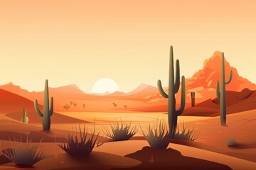 Landscape with desert and cactus. Generative ai