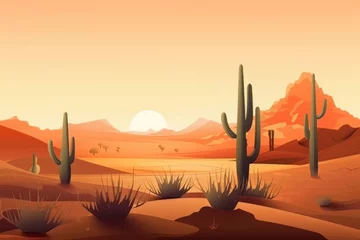 Zelfklevend Fotobehang Landscape with desert and cactus. Generative ai © cac_tus