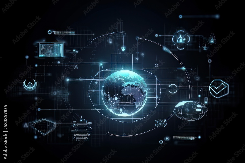 Poster Connections system global world view 3D rendering. Generative ai