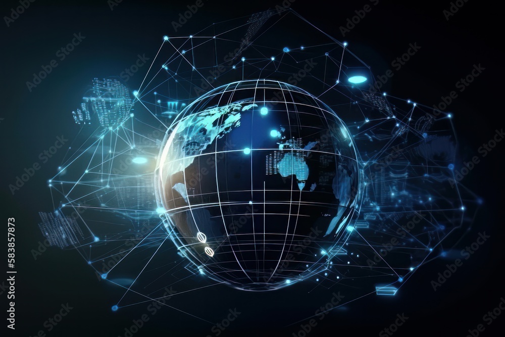 Poster Connections system global world view. Generative ai