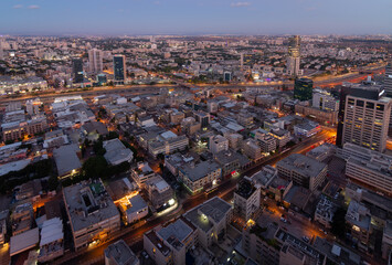 Obraz premium Tel Aviv and Ramat Gan night top view