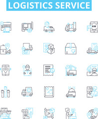 Fototapeta na wymiar Logistics service vector line icons set. Logistics, Service, Delivery, Shipping, Transport, Storage, Management illustration outline concept symbols and signs