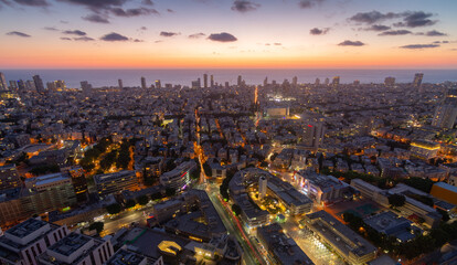 Fototapeta na wymiar Tel Aviv sunset top skyline