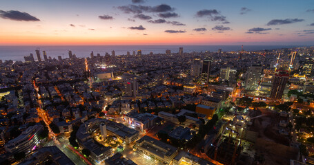 Fototapeta premium Tel Aviv sunset top panorama
