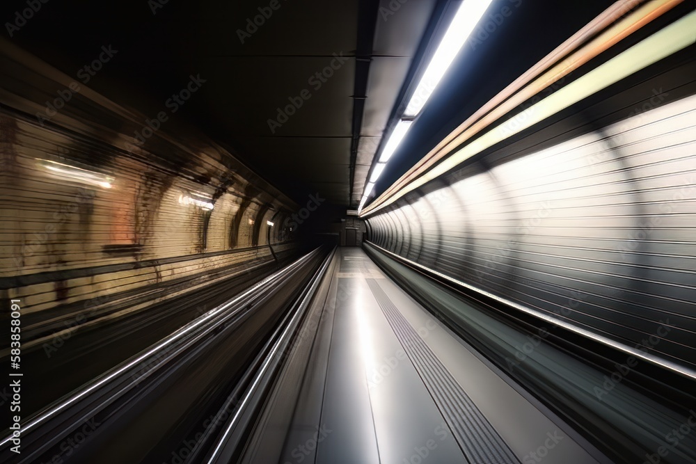 Poster the road in the tunnel from surrey with slow motion you can see the walls are broken old and dark ca