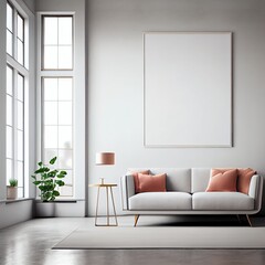 Modern interior design, Mockup poster frame on the wall of living room