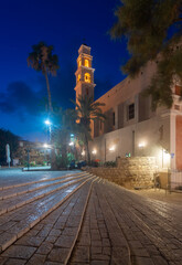 Jaffa city, St. Peter's Church at night