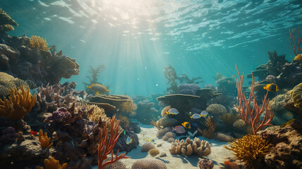 Fototapeta na wymiar Ocean underwater scene of picturesque coral reef. Based on Generative AI