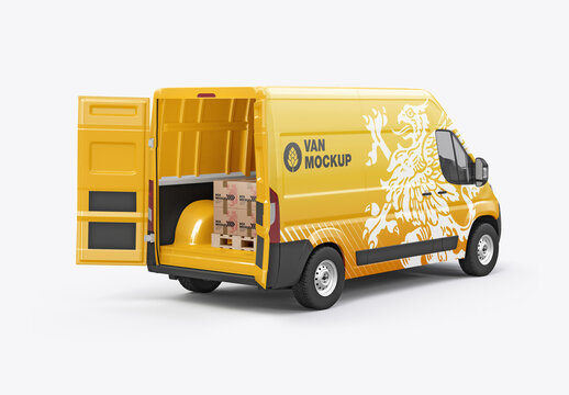 Panel Van with Pallet and Boxes Mockup
