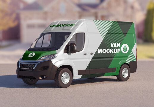 Outdoor Scene with Panel Van Mockup 