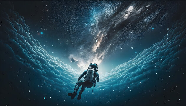Astronaut in the wonderful space of galaxy. Generative AI