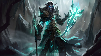 fantasy male character in a cool background (ai generated)