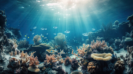 Fototapeta na wymiar Ocean underwater scene of picturesque coral reef. Based on Generative AI