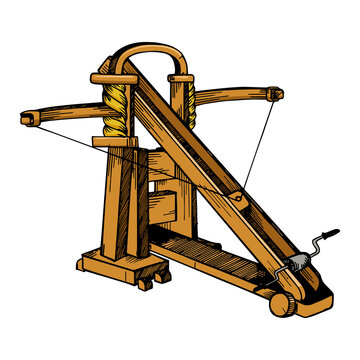 wooden catapult drawing, historical war machine clip art preview