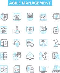 Agile management vector line icons set. Agile, Management, Process, Product, Development, Scrum, Team illustration outline concept symbols and signs
