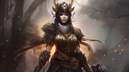 fantasy female character in a cool background (ai generated)