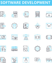 Software development vector line icons set. Software, Development, Programming, Coding, Algorithm, Architecture, Debugging illustration outline concept symbols and signs