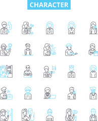 Fototapeta na wymiar Character vector line icons set. Personality, behaviour, trait, integrity, reputation, disposition, nature illustration outline concept symbols and signs