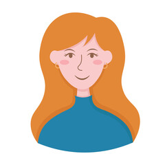 Doodle Flat Clipart. Simple portrait, avatar of a young woman. All Objects Are Repainted.