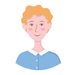 Doodle Flat Clipart. Simple portrait, avatar of a young man. All Objects Are Repainted.