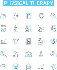 Physical therapy vector line icons set. Physiotherapy, Rehabilitation, Exercise, Massage, Movement, Musculoskeletal, Mobilisation illustration outline concept symbols and signs