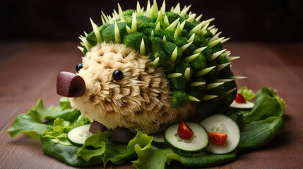 Salatkunst – Igel aus Salat, Generative AI