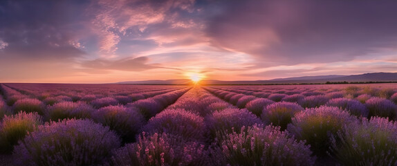 Fototapeta na wymiar Picturesque field of lavender. Based on Generative AI