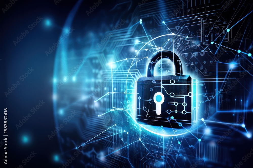 Aufkleber cybersecurity concept, keylock in blue colors, binary code lock, ai generated
