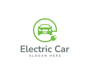 Electric car logo vector. Electric vehicle charging station logo. Electric car sign button