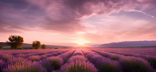 Picturesque field of lavender. Based on Generative AI