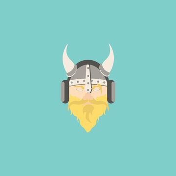 recommend clip art: Blonde hair and beard viking using headphone with blue backround