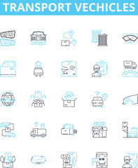 Transport vechicles vector line icons set. Car, Bus, Truck, Van, Plane, Boat, Motorcycle illustration outline concept symbols and signs