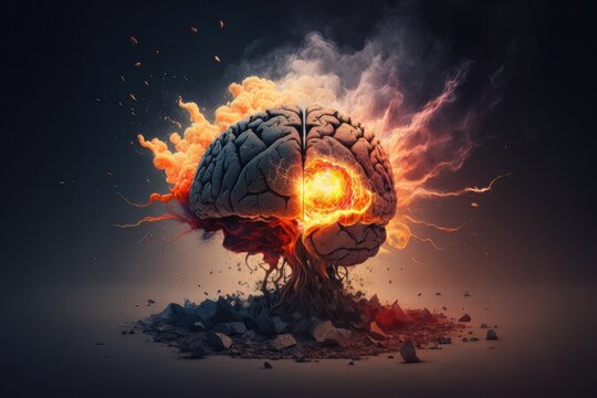 Concept art of a human brain exploding with knowledge and creativity. Generative AI