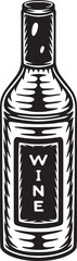 Vintage retro wine bottle. Can be used like emblem, logo, badge, label. mark, poster or print. Monochrome Graphic Art.