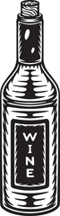 Vintage retro wine bottle. Can be used like emblem, logo, badge, label. mark, poster or print. Monochrome Graphic Art.