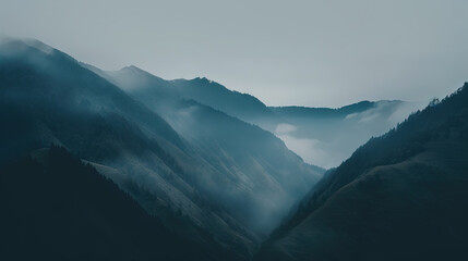 mountains in the fog - generative ai