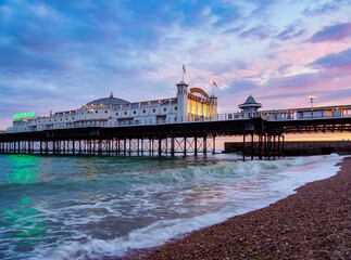 Brighton Palace Pier at dusk, City of Brighton and Hove, East Sussex, England