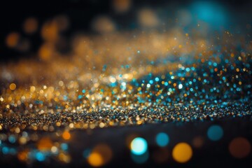 background of abstract glitter lights. gold and black. de focused. banner, generative ai