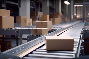 Conveyor Belt with Boxes Illustration. Ai generated